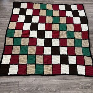 VTG‎ Handmade Crochet Throw Blanket Afghan 56x56 Multicolor Granny Square Boho